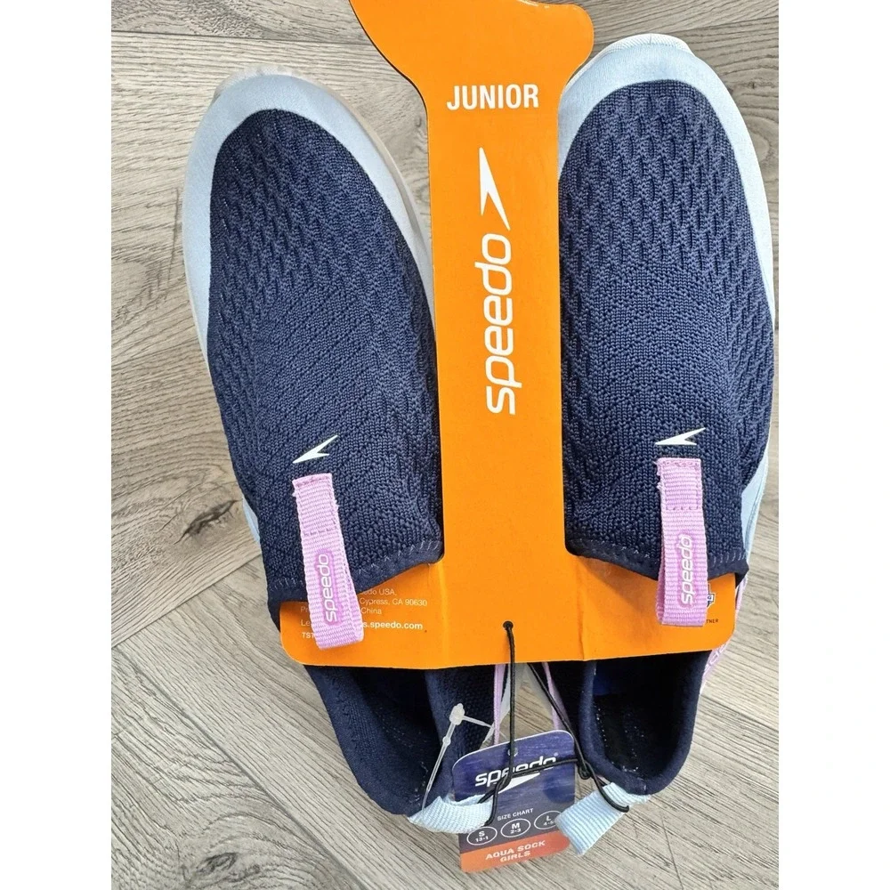 New NWT Speedo Aqua Socks Girls Size Large 4 - 5 ~ Water Shoes Blue / Pink
